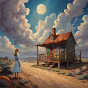 Moonlit Cottage Dreamscape Art Print